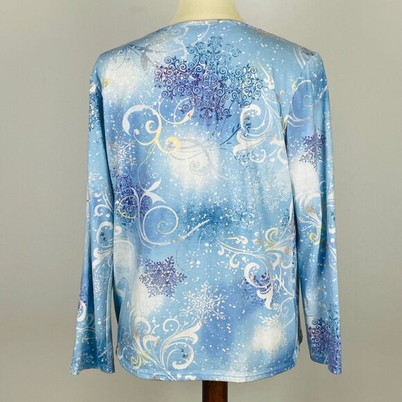 Holiday Editions Studded Christmas Shirt Sz L Winter Snowflake Sledding - Picture 4 of 7